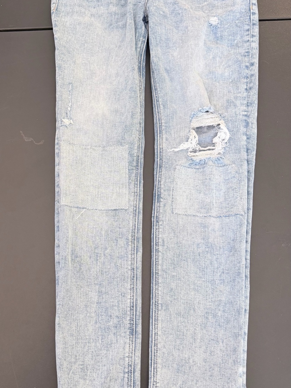 Old Navy Light Blue Slim Straight Jeans with Knee Patch Distressing